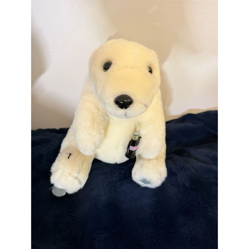 Vintage Coca-Cola Polar Bear Plush Holding Coke Bottle White 1990s Collectible